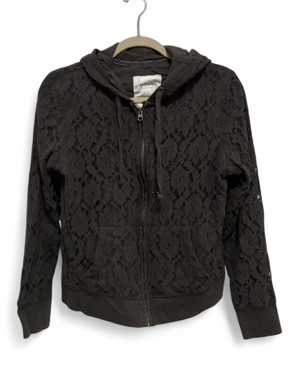 Y2K Aeropostale Gray Lace Zip-Up Hoodie Sweatshirt
